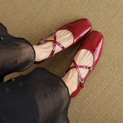 LBSFY  -  Size 35-43 Mary Jane Shoes Women's Cross Belt Flats Heel Single Shoes Women Low Heel