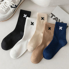 Lbsfy Spring Autumn Winter Men's Sports Mid-tube Short Crew Socks Cotton X Letter Embroidery Long Socks Casual Socks White Black Sox
