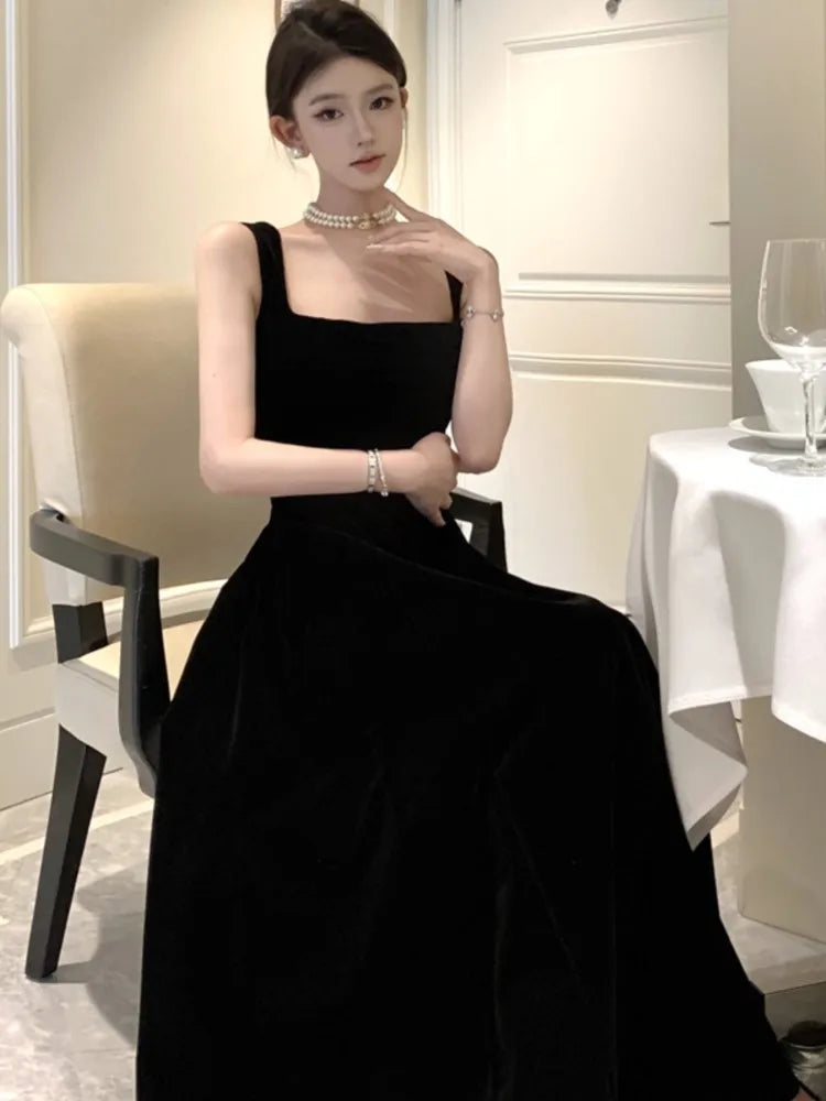LBSFY -Sexy Spaghetti Strap Womens Dresses French Black Sleeveless A-Line Birthday Party Dress Female One Piece Casual Vestidos Mujer