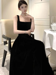 LBSFY -Sexy Spaghetti Strap Womens Dresses French Black Sleeveless A-Line Birthday Party Dress Female One Piece Casual Vestidos Mujer
