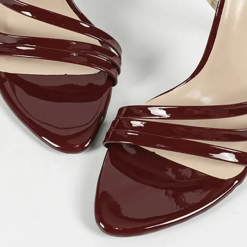 LBSFY  -  Sexy Narrow Band Back Strap Sandals Women Patent Leather Open Toe Gladiator Thin High Heels Summer Shoes for Women Zapatos Mujer
