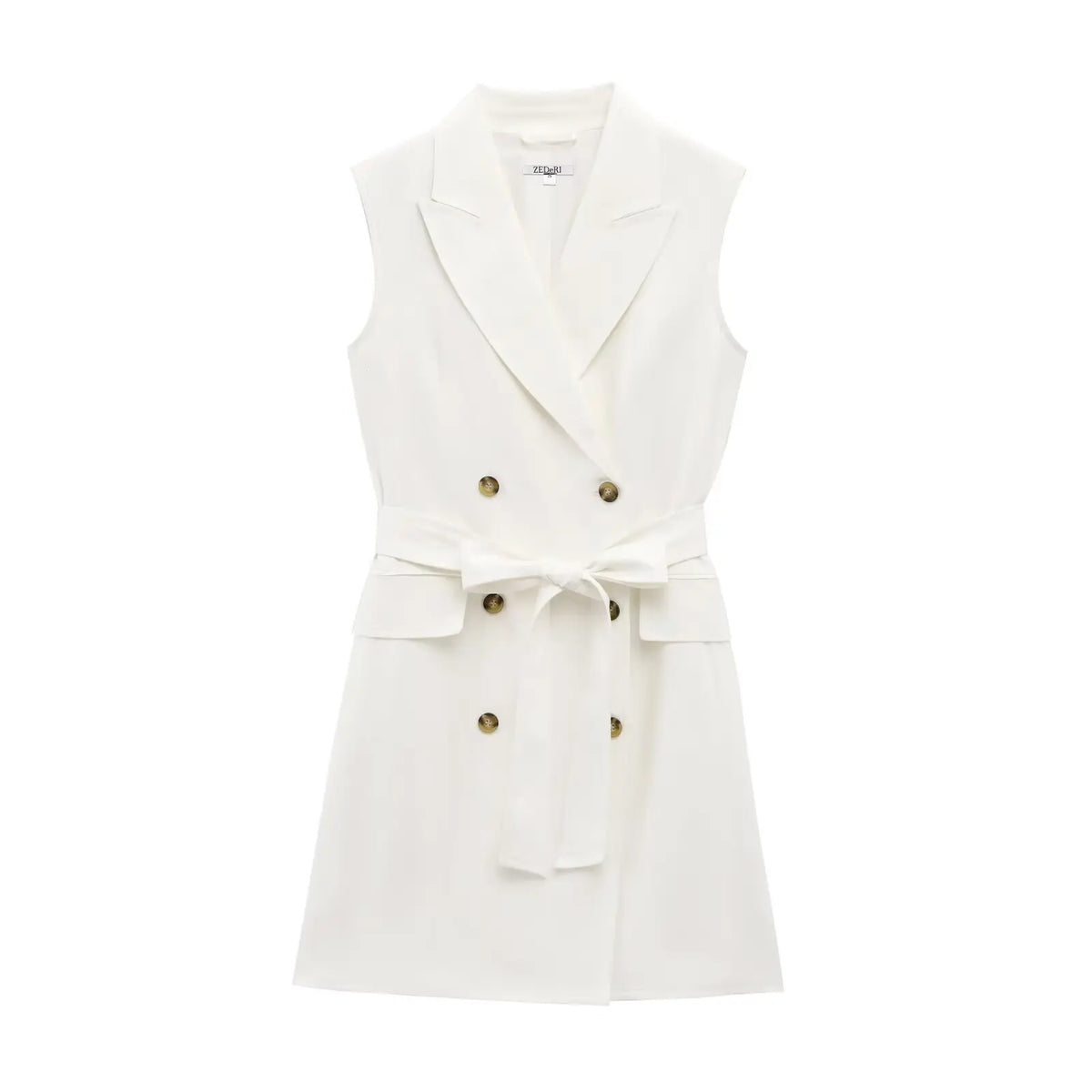 LBSFY -Fashion Simple Slim Fit Blended Short Dress Elegant Solid Color Lapel Summer Dress With Belt Dresses Bouble Breasted Dress