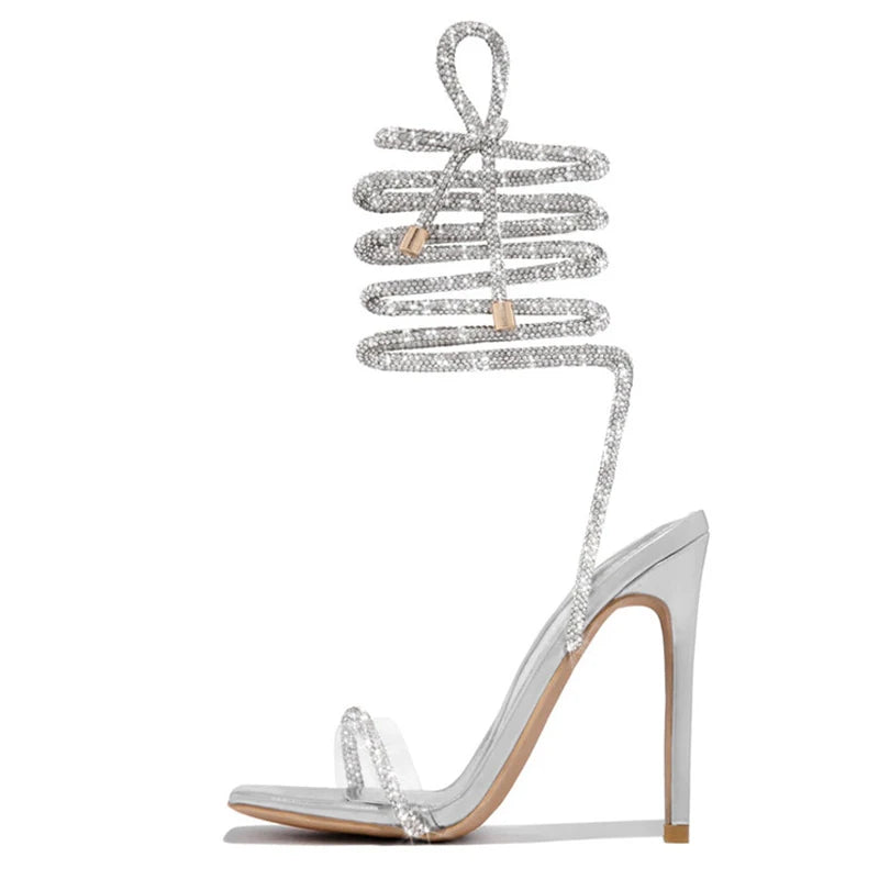 LBSFY  -Sexy Gold Crystal Ankle Cross Strap Sandals Women Summer Party Wedding Banquet Shoes Fashion Open Toe Club Stripper Heels