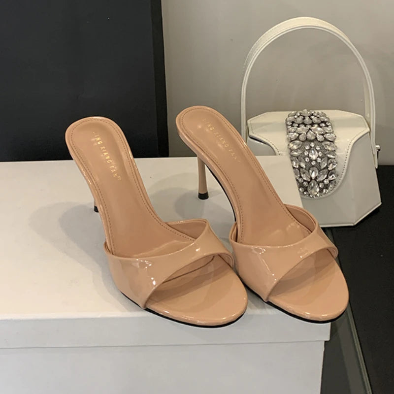 Lbsfy Fashion Thin High Heels Slippers Women Concise Open Toe Summer Slides Female Footwear Shallow Elegant Sandals Ladies Pumps