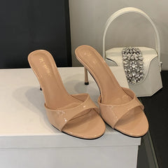 Lbsfy Fashion Thin High Heels Slippers Women Concise Open Toe Summer Slides Female Footwear Shallow Elegant Sandals Ladies Pumps