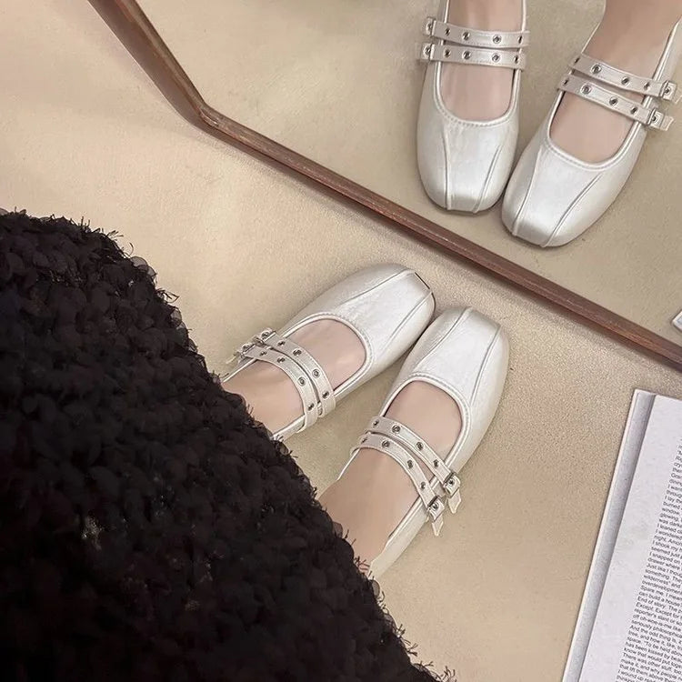 LBSFY -Designer's Minimalist Internal Increase Mary Jane Shoes Women's Belt Buckle Ballet Shoes 2025 Elegant Woman Flat Dress Shoes