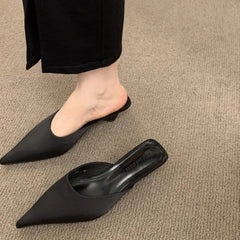 LBSFY -New Pointed Toe Women Mules Slipper Fashion Candy Color Ladies Elegant Dress Sandal Square Low Heel Slip on Slides Shoes