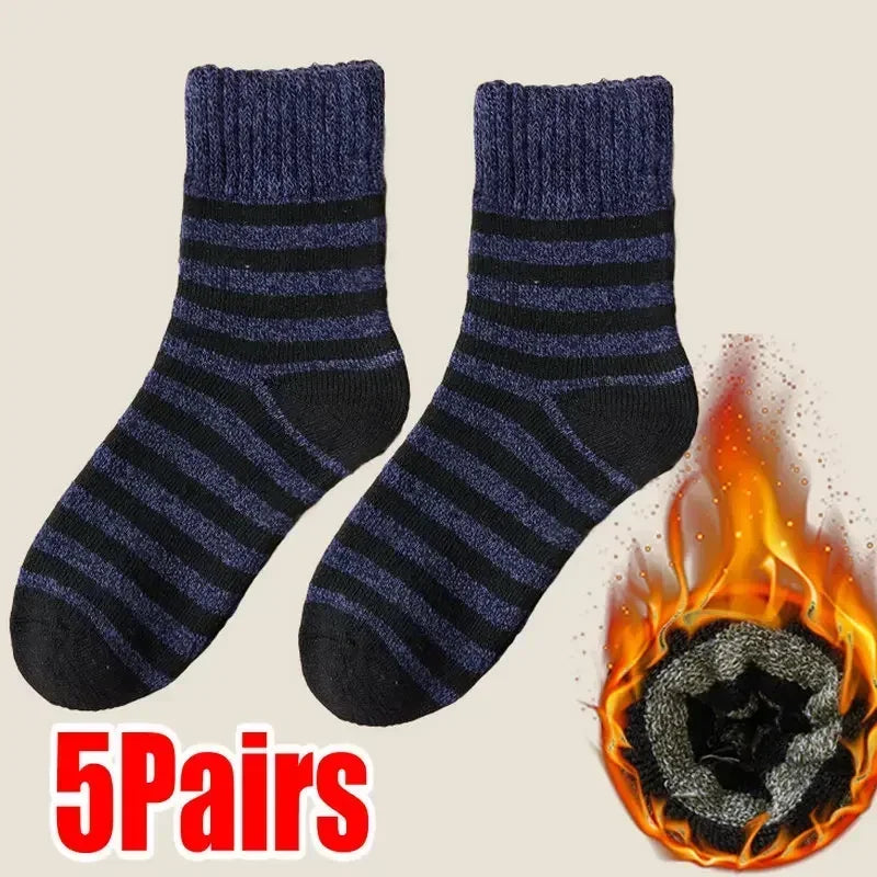 Lbsfy 5Pairs Winter Thicker Warm Men’s Sock Wool Male Women Socks Super Solid Socks Merino Wool Socks Against Cold Snow Terry Sock