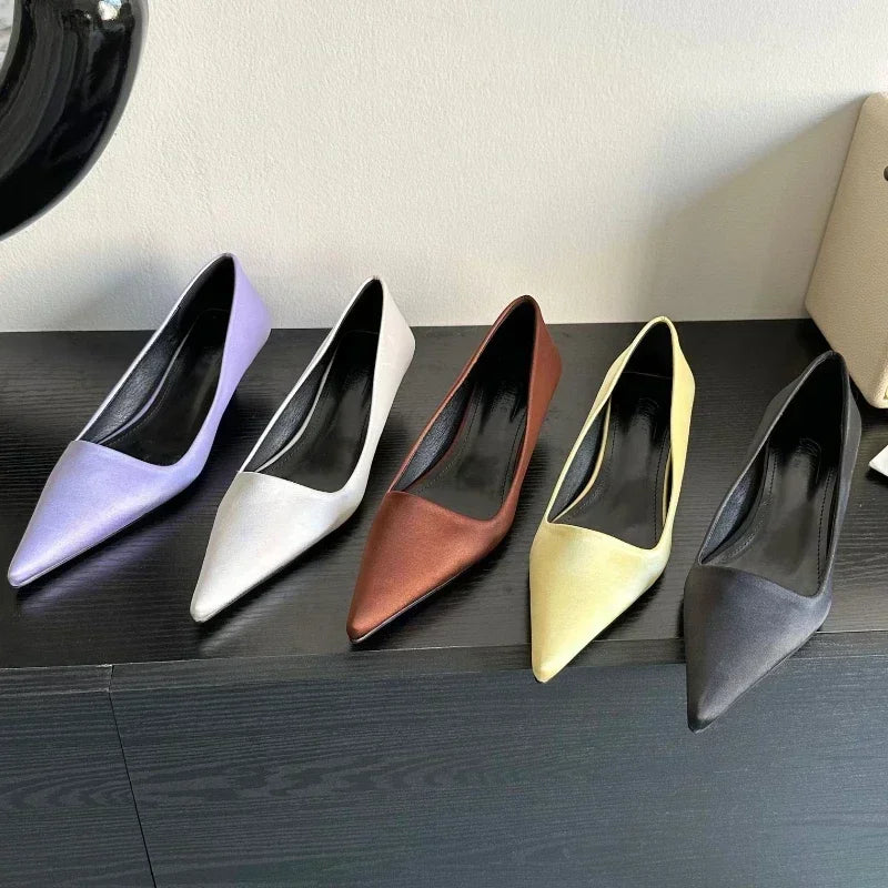 LBSFY  -  Sexy Pointed Toe Satin Low Heel Women Pumps Elegant High Heels 3cm Comfort Shallow Office Mules Shoe Dress Shoes Zapatos Mujer