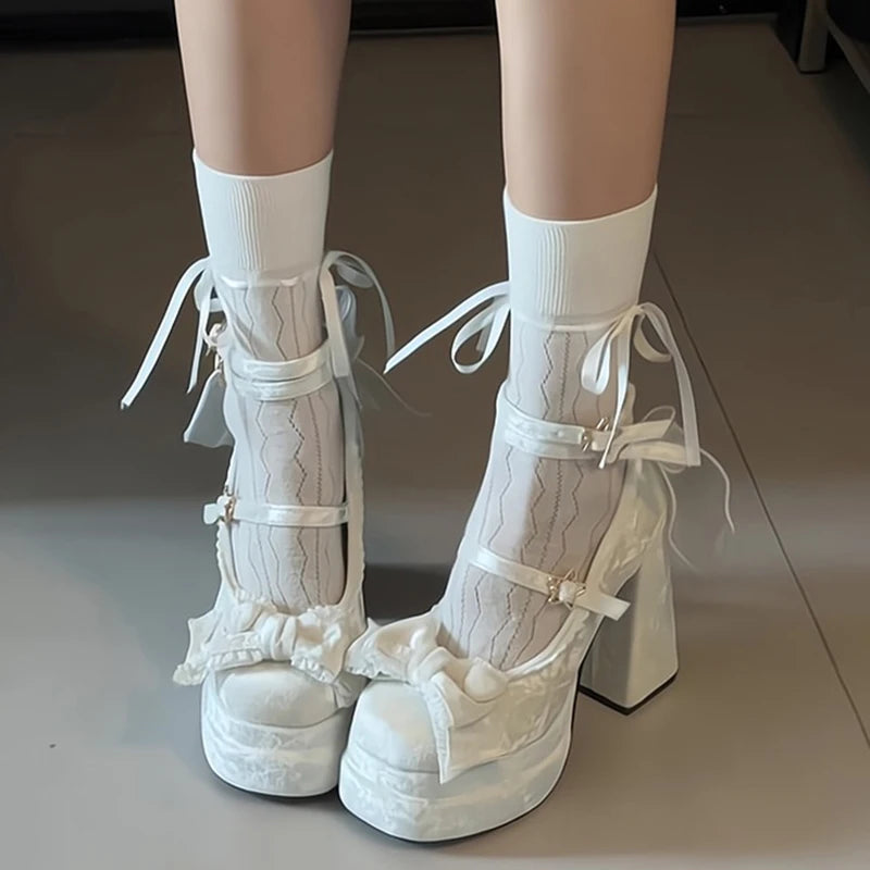 LBSFY -Platform High Heel Women's Mary Jane Shoes Fashion Butterfly-knot Shoes Spring Autumn Wedding Party Shoes