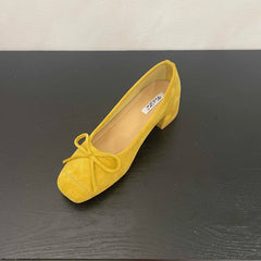 LBSFY -Fashion Elegant Red Ballerinas Women Pumps Slip on Loafers Round Toe Square Heels Bowknot Casual Spring Autumn Low Heel