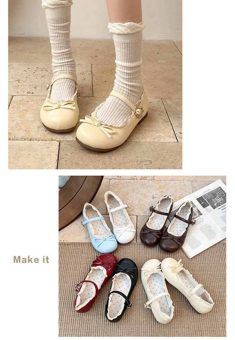 LBSFY -Spring New Butterfly-knot Women Flats Round Toe Shallow Ladies Casual Ballet Shoes Soft Leather Eelgant Dress Shoes
