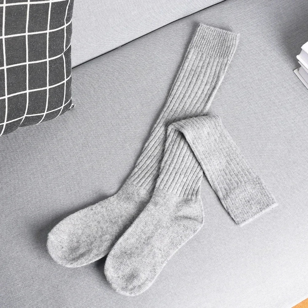 Lbsfy Winter Knitting Cotton Long Socks Women Wool Cashmere Stockings Warm Thick Thigh High Stocking Girls Solid Knee Socks Calf Sock
