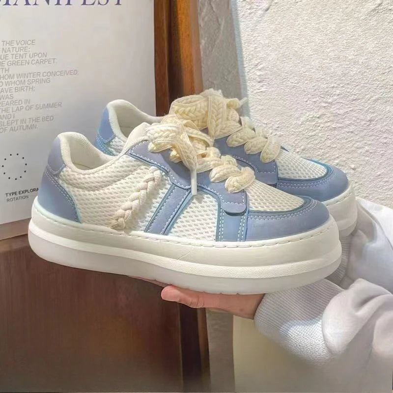 LBSFY  -  Comfortable Womens Sneakers Grid Design Breathable Lightweight Skate Shoes Versatile Lace Up Mint Green Casual Sneakers