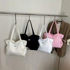 LBSFY -Ladies' Shoulder Bag, Fashionable, Casual, Versatile, Large Capacity, College Style Class Bag, Bow Tie Drawstring Tote Bag