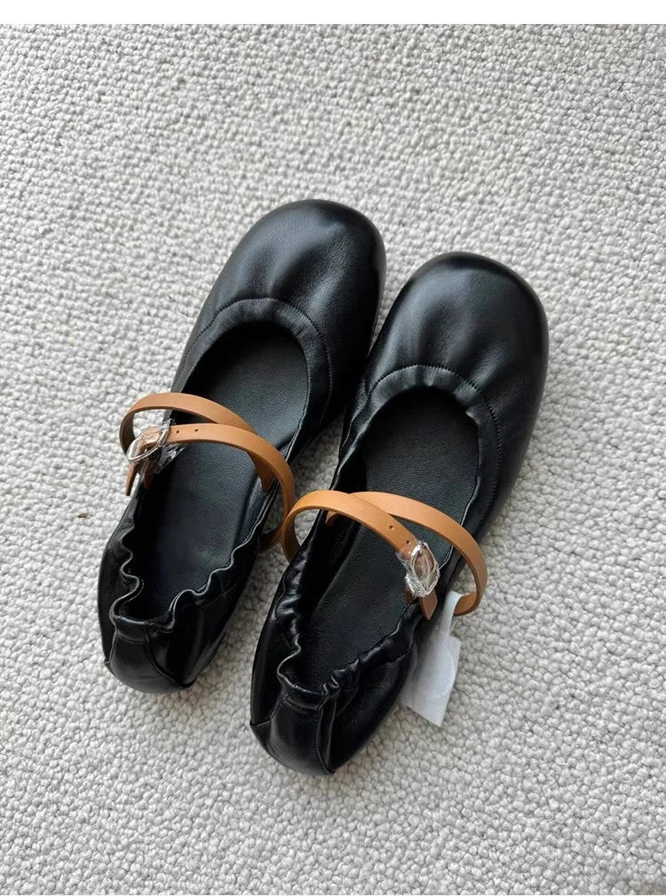 LBSFY  -  Women's Single New Flat Round Muller Shoes Casual Comfortable Lightweight Soft Sole Single Shoes comfortable belt buckle shoes