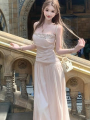 LBSFY -Summer Elegant Vintage Sequin Women's Sling Dresses Pleated Spaghetti Strap Sleeveless Midi Dress Party Holiday New Vestidos