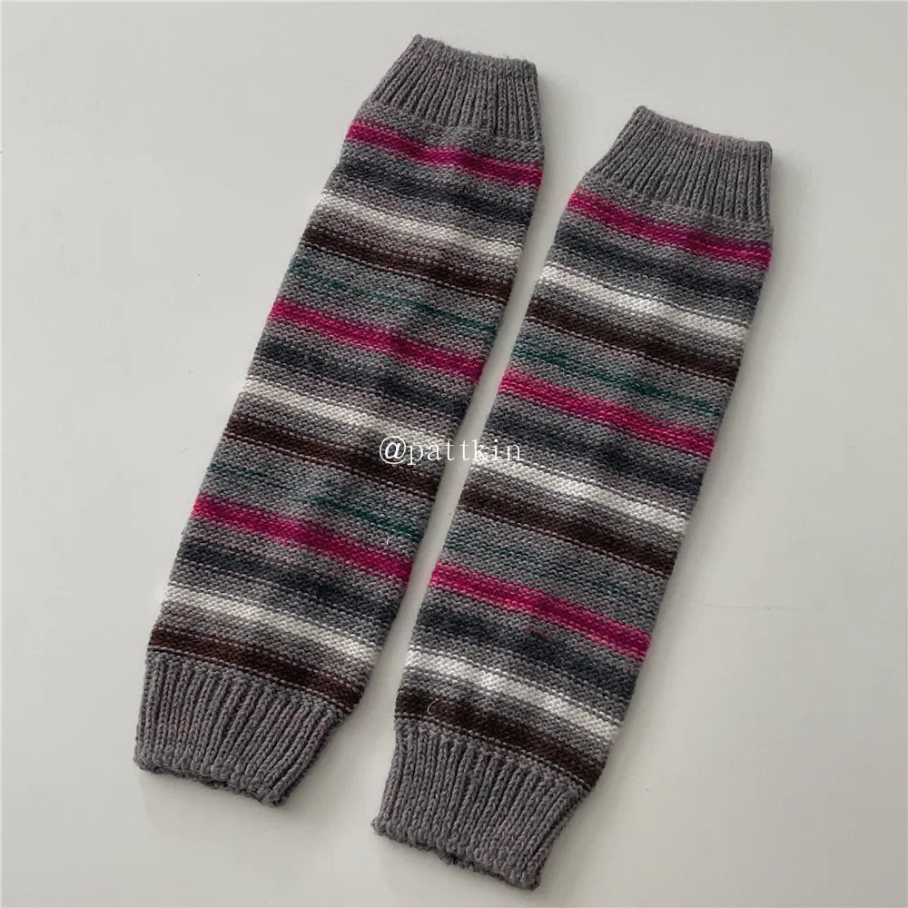 Lbsfy Vintage Striped Wool Leg Socks Harajuku Hot Girl Beggar Leg Warmers Y2k Punk Knitted Leg Cover Japanese Accessories