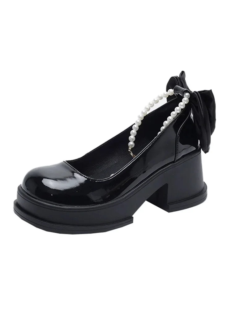 LBSFY -Women Thick Platform Mary Janes Lolita Shoes Party Pumps Summer 2024 New High Heels Sandals Bow Chain Mujer Shoes Oxford Zapatos