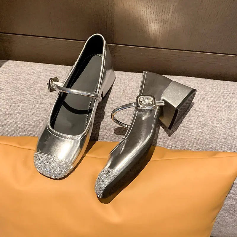 LBSFY -Women's Mary Jane Shoes Leather Summer Dresses French Style Wear-resistant Round Toe Mid Heel Ladies Design Single Lolita Shoes