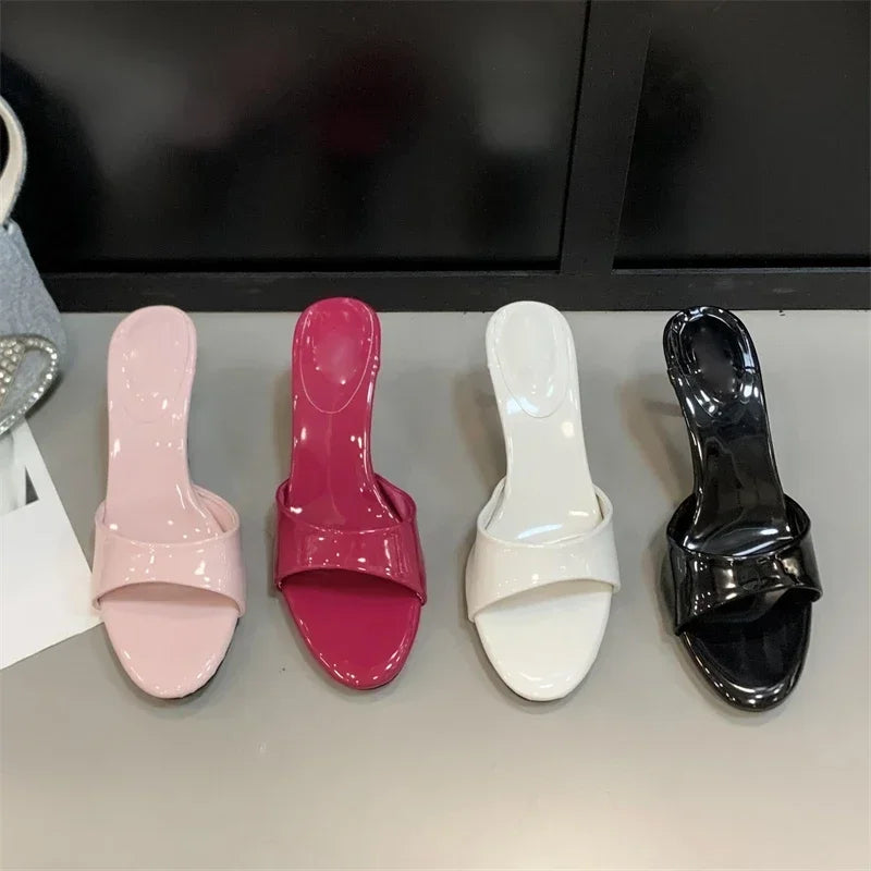 LBSFY -Summer Patent Leather Open Toe Slippers Fashion Thin Low Heels Beach Prom Slide Prom Slide Shoes