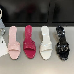 LBSFY -Summer Patent Leather Open Toe Slippers Fashion Thin Low Heels Beach Prom Slide Prom Slide Shoes