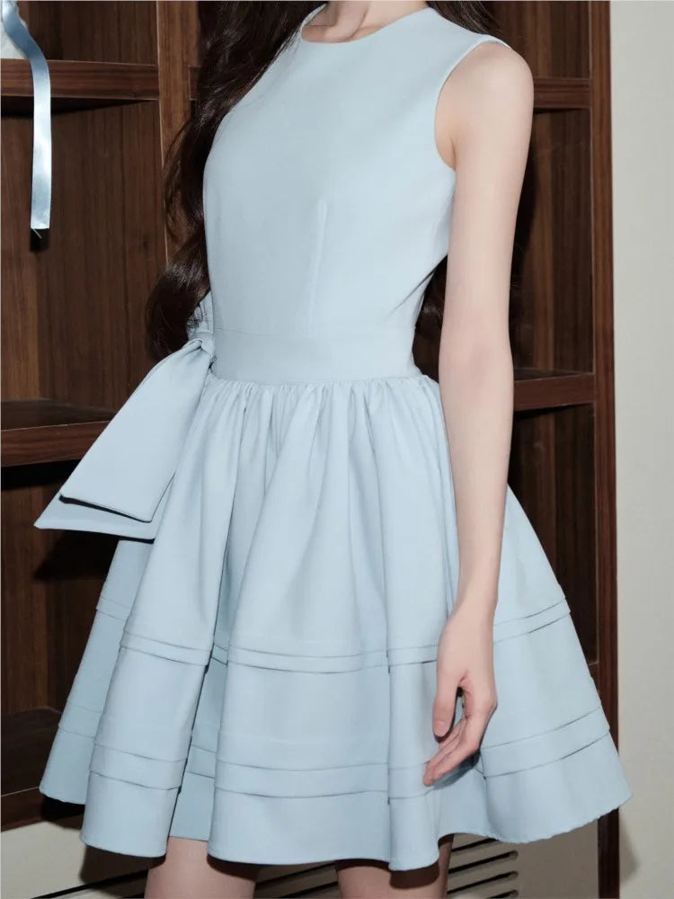 LBSFY -Elegant Vintage Style Dresses For Woman Summer French Lace-up Slim Waist O-Neck Party Evening Dress Fashion 2025 New Causal