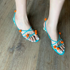 LBSFY -Women Cute Small Ball Strap High-heeled Slippers Summer Open Toe Casual Sandals New Narrow Band Sexy Hollow Slippers