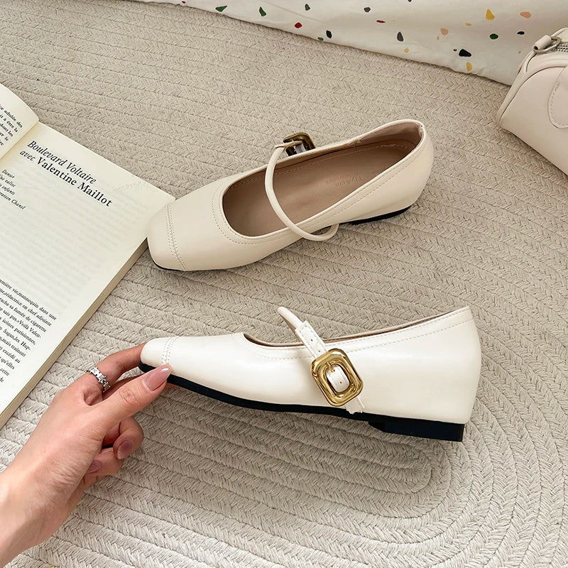 LBSFY -Square Toe Shallow Women Mary Jane Shoes Ladies Concise Dress Internal Elevation Shoes