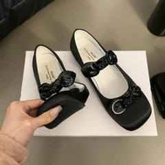 LBSFY  -  Spring Elegant Bow Women Flat Shoes Fashion Round Toe Shallow Slip On Ballerinas Shoes Casual Mary Jane Shoes Cute Girl