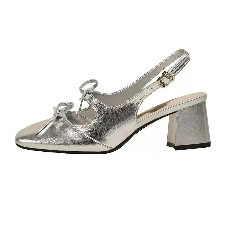 LBSFY -Silver Toe- Covered Sandals Women Summer Outdoor Wear High Heel Small Stiletto Fashionable French Style Mary Jane Shoes