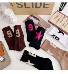 Lbsfy Women's Socks Mid-tube Spring Winter autumn Streetwear Cotton Star Print Ladies Socks Pack Girls Gift