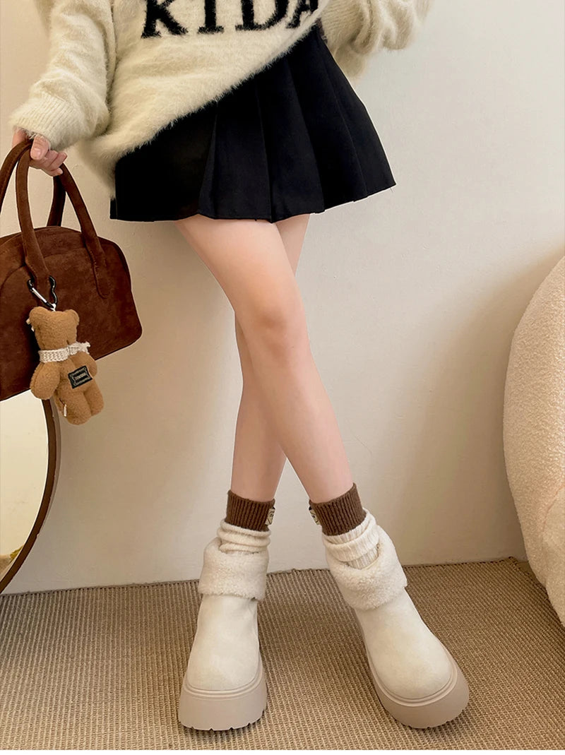 LBSFY  -  Winter Warm Plush Women Snow Boots Fashion Platform Flats Cotton Shoes Concise Short Botas De Mujer