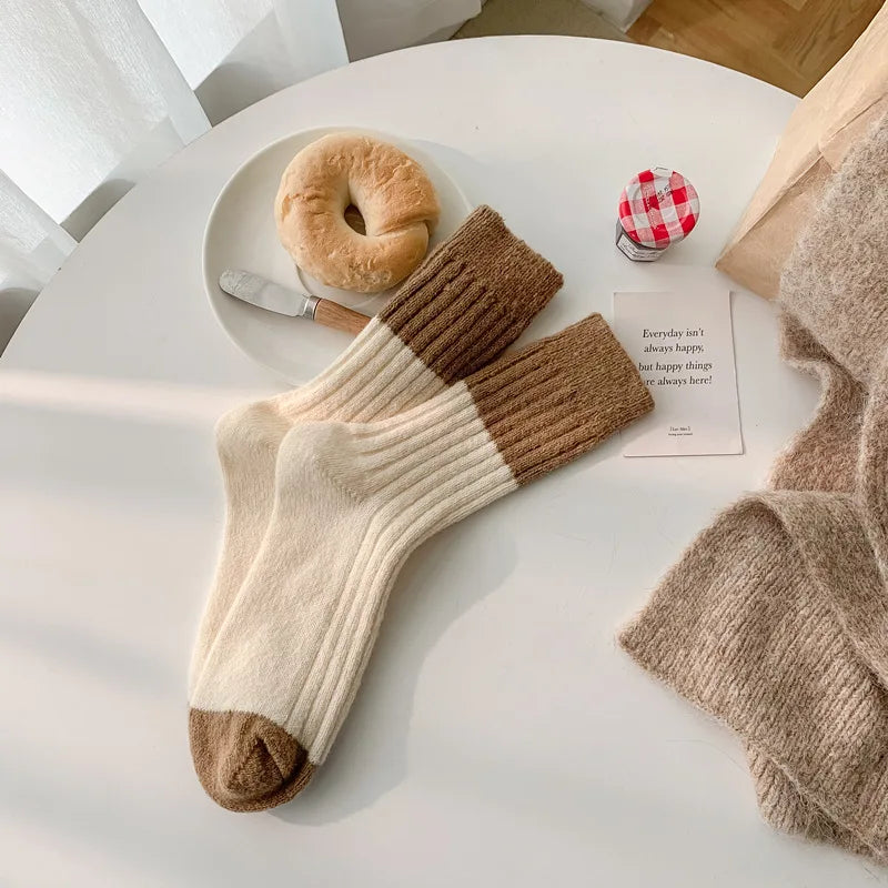 Lbsfy Cashmere Mid-calf Socks Women Korean Style Thickened Japanese Thermal Insulation Retro Wool Long Socks Autumn Winter