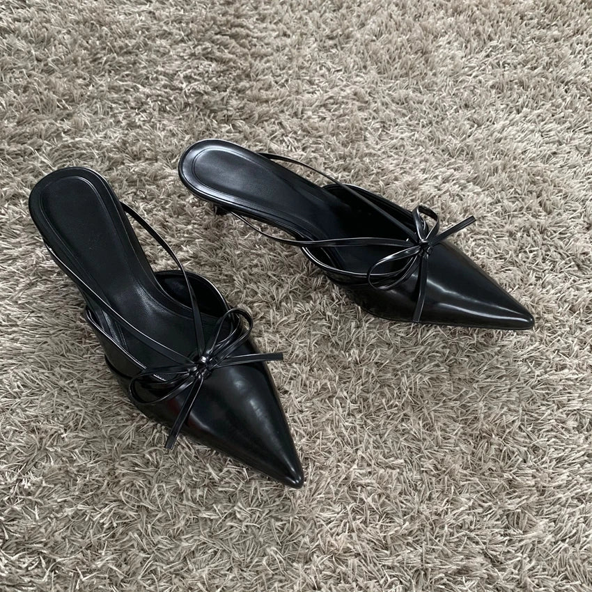 LBSFY -New Fashion Design Butterfly-Knot Pointed Toe Low Thin Heels Mules Slippers Women Pumps Shallow Slingback Sandal Female Shoes