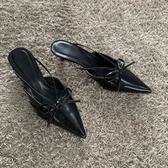 LBSFY -New Fashion Design Butterfly-Knot Pointed Toe Low Thin Heels Mules Slippers Women Pumps Shallow Slingback Sandal Female Shoes