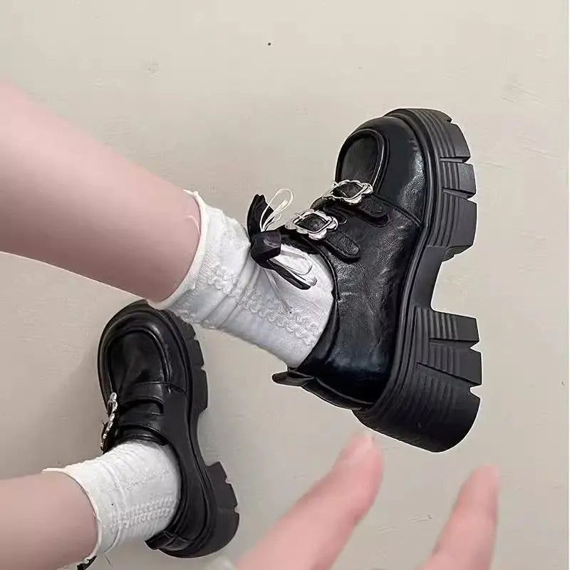 LBSFY -Women's High Heel Soft Leather Shoes Spring Thick Bottom Platform Mary Jane Shoes Retro Japanese Jk Uniform Lolita Shoes Women