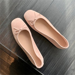 LBSFY -Fashion Design Silk Ballerinas Women Pumps Slip On Loafers Round Toe Square Heels Bowknot Casual Spring Autumn Shoes