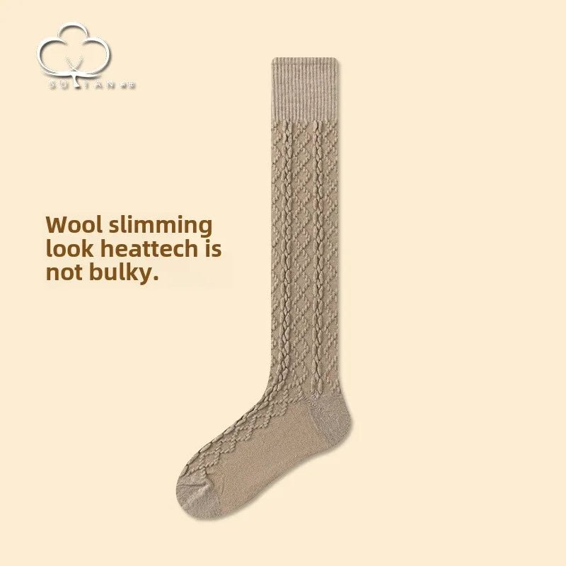 Lbsfy Wool Women Stockings Thicken Warm Knee Socks Stockings Wool Cashmere Thermal JK Girls Solid Color Long Socks Stockings