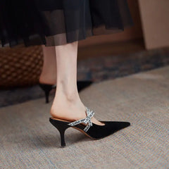 LBSFY  -  2024 New Suede Leather Women Slippers Pointed Toe Stiletto High Heels Summer Party Wedding Shoes Fashion Footwear Mules