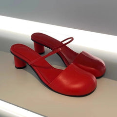 LBSFY  -  New Designer Heeled Sandals for Women Round Toe Chunky Heel Slippers Female Brand Red Slides Ladies Classy Muller Pumps Women