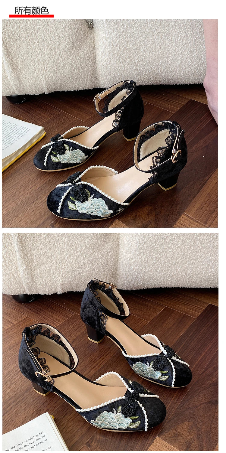 LBSFY -New Women Dress Shoes High Heels Mary Janes Shoes Denim Pumps Ankle Strap Ladies Shoe Office Zapatos Mujer