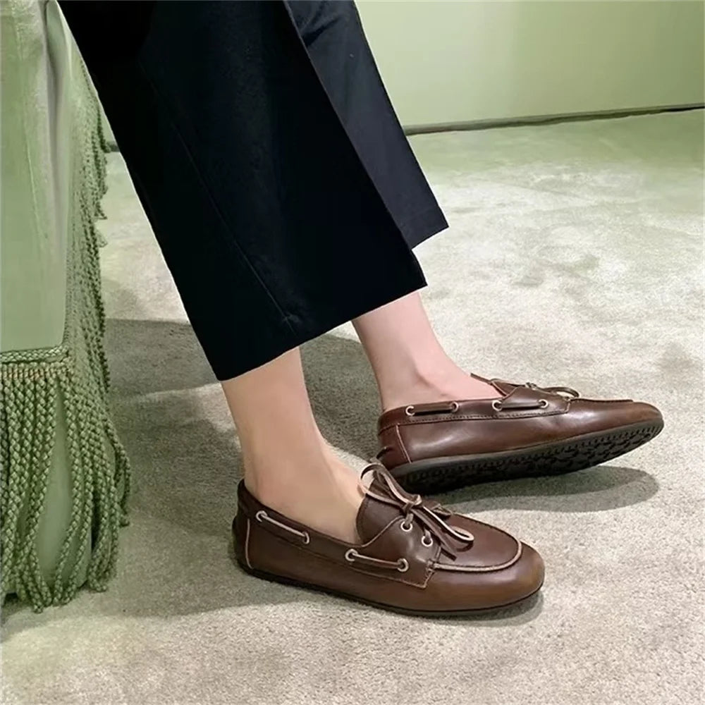 LBSFY  -  Ins Genuine Leather Flats Shoes Women Loafers Trend Vintage Suede Loafers Women's Casual British Style Flat Single Shoes