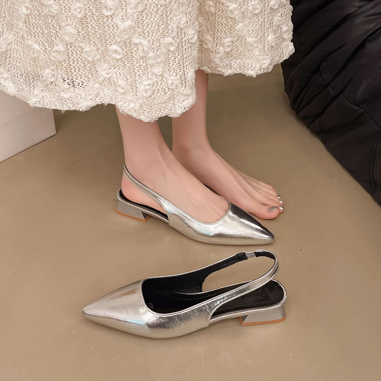 LBSFY -Luxury Elegant Fashion Patent Leather Pointed Toe Women Pumps Elegant Low Heels Sandals Casual Dress Street Style Shoes