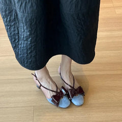 LBSFY -Women's Summer Outdoor Wear Knot Back Strap Thick Heel Comfortable Flat Head Cover Sandals Korean Style round Toe Rubber Sole