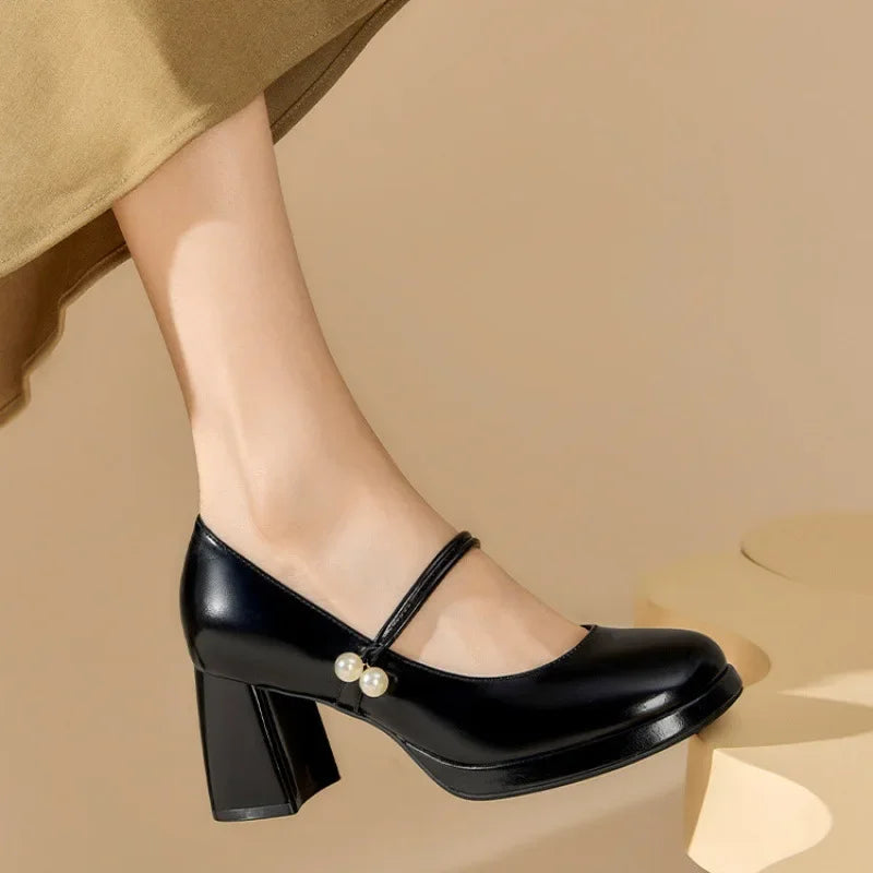 LBSFY -Vintage Style Japanese Women's Shoes Thick Bottom Mary Jane White High Heels Platform Shoes Rubber Sole Adult Women's Footwear S