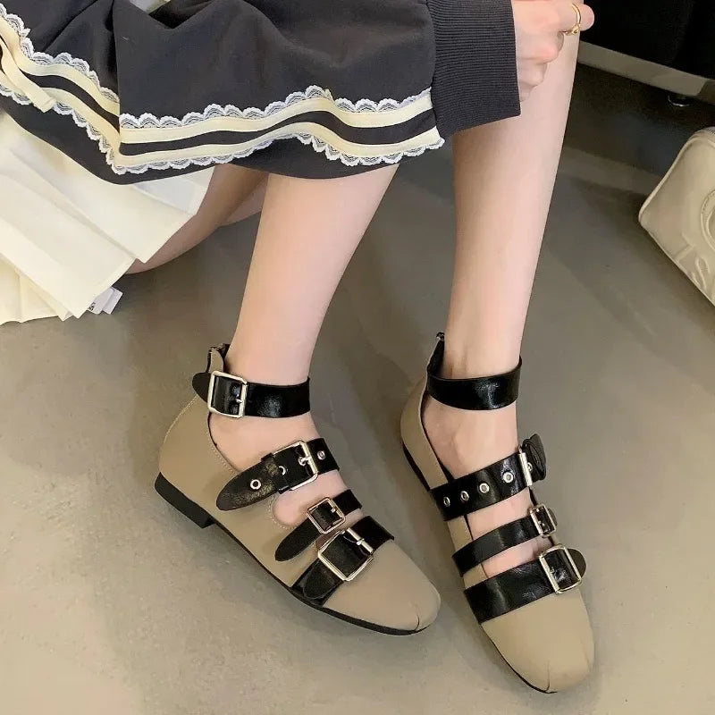 LBSFY  -  Belt Buckle Design Ballet Flat Shoes Women Retro Leisure and Comfy Summer Footwear Women Shallow Fashion Brand Mary Jane Shoes