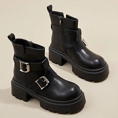 LBSFY  -  British Cow Leather Metal Buckle Women's Ankle Boots Designer Casual Shoes for Women Fashion Spring Autumn Platform Boots Female