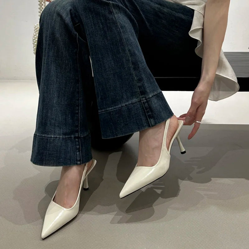 LBSFY  -Summer Cover Toe Women Sandals Fashion Shallow Sip On Shoes Ladies Elegant High Heel Dress Sandalias