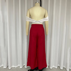 LBSFY  -  Women Two Piece Set Summer Fashion Strapless V Neck Short Sleeve Backless White Top Loose Pants Sets High Streetwear